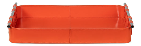 Sarreid Safari Leather Tray In Vibrant Orangeade – Stylish Polished Nickel, Perfect For Home Decor & Organization Orange  54008-6