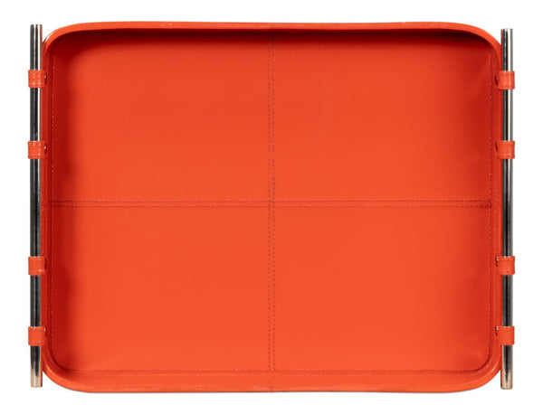 Sarreid Safari Leather Tray In Vibrant Orangeade – Stylish Polished Nickel, Perfect For Home Decor & Organization Orange  54008-6