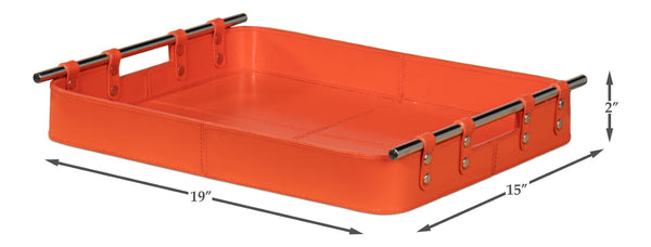 Sarreid Safari Leather Tray In Vibrant Orangeade – Stylish Polished Nickel, Perfect For Home Decor & Organization Orange  54008-6