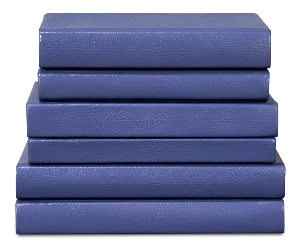 Sarreid Shagreen Books Set Of 12 - Elegant Marlin Design In Assorted Sizes, Blue Shagreen Leather Finish Blue  54009-2