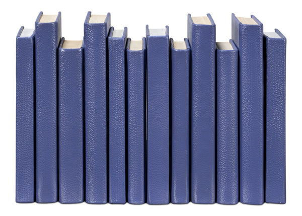 Sarreid Shagreen Books Set Of 12 - Elegant Marlin Design In Assorted Sizes, Blue Shagreen Leather Finish Blue  54009-2