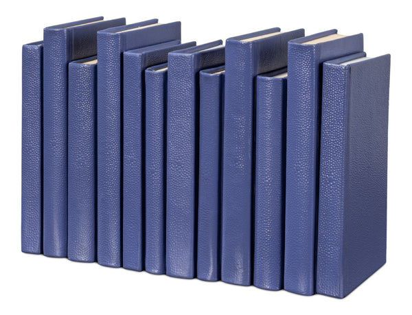 Sarreid Shagreen Books Set Of 12 - Elegant Marlin Design In Assorted Sizes, Blue Shagreen Leather Finish Blue  54009-2