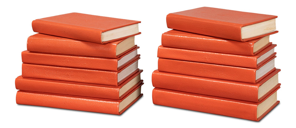 Sarreid Shagreen Books Set Of 12 In Vibrant Orangeade – Stylish Decorative Collection For Home Or Office Orange  54009-6