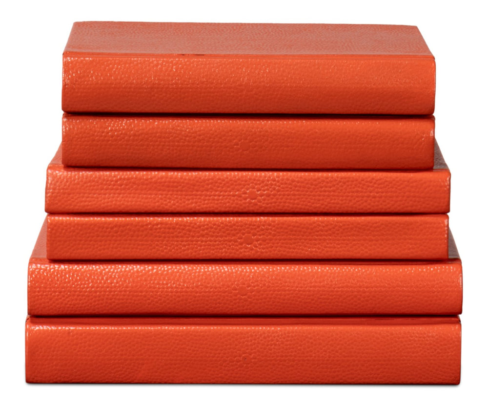 Sarreid Shagreen Books Set Of 12 In Vibrant Orangeade – Stylish Decorative Collection For Home Or Office Orange  54009-6