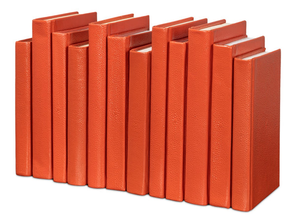 Sarreid Shagreen Books Set Of 12 In Vibrant Orangeade – Stylish Decorative Collection For Home Or Office Orange  54009-6
