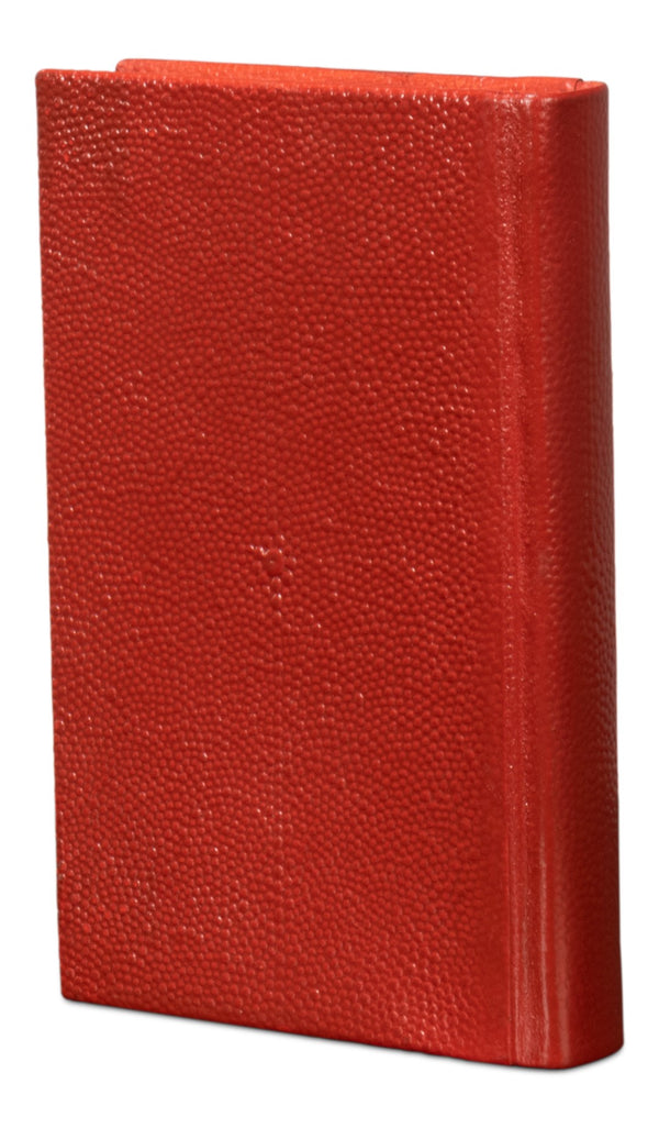 Sarreid Shagreen Elegant Rooibos Tea Books Set Of 12 - Stylish Assorted Sizes In Luxe Shagreen Leather Design Red  54009-8