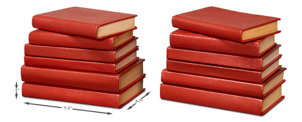 Sarreid Shagreen Elegant Rooibos Tea Books Set Of 12 - Stylish Assorted Sizes In Luxe Shagreen Leather Design Red  54009-8