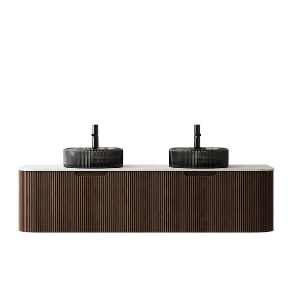 English Elm Dina 60 Inch Floating Bathroom Vanity Sintered Stone Top Dual Glass Basins Wood Grain Black,Carrara White,Walnut W2615S00244