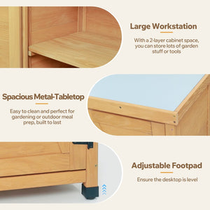 English Elm Potting Bench Hemlock Wood Frame Rust Proof Metal Top Outdoor Garden Work Station W1390P407474