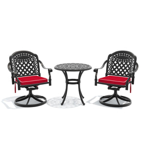 English Elm 3-piece Ornate Cast Aluminum Outdoor Bistro Set with Swivel Chairs and Round Patio Table W1710S00679