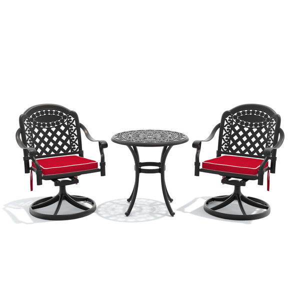 English Elm 3-piece Ornate Cast Aluminum Outdoor Bistro Set with Swivel Chairs and Round Patio Table W1710S00679