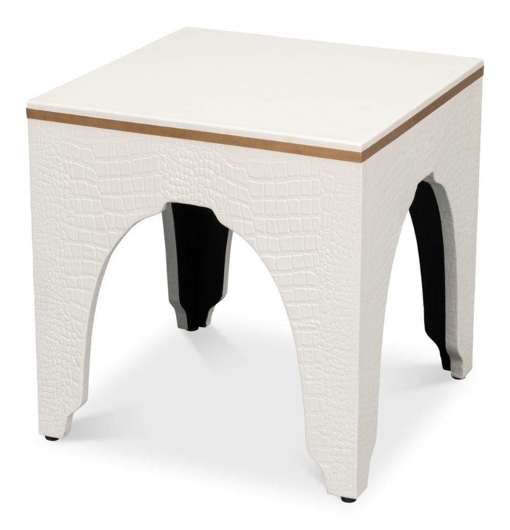 Sarreid Croco Embossed Leather Stool In Pearl Finish - Stylish, Durable, And Perfect For Any Home Decor Ivory  54011-2