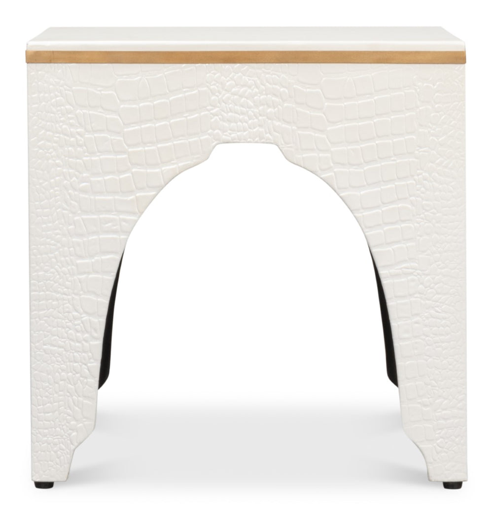 Sarreid Croco Embossed Leather Stool In Pearl Finish - Stylish, Durable, And Perfect For Any Home Decor Ivory  54011-2