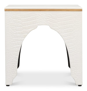 Sarreid Croco Embossed Leather Stool In Pearl Finish - Stylish, Durable, And Perfect For Any Home Decor Ivory  54011-2