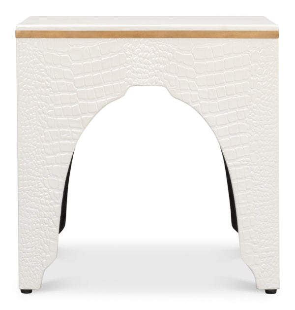 Sarreid Croco Embossed Leather Stool In Pearl Finish - Stylish, Durable, And Perfect For Any Home Decor Ivory  54011-2