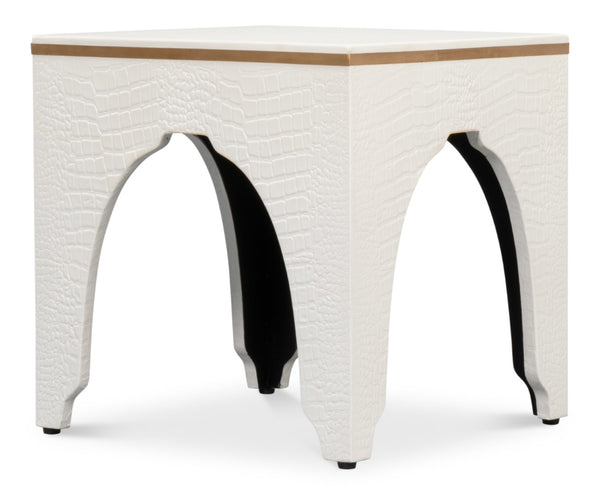 Sarreid Croco Embossed Leather Stool In Pearl Finish - Stylish, Durable, And Perfect For Any Home Decor Ivory  54011-2