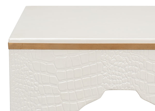 Sarreid Croco Embossed Leather Stool In Pearl Finish - Stylish, Durable, And Perfect For Any Home Decor Ivory  54011-2
