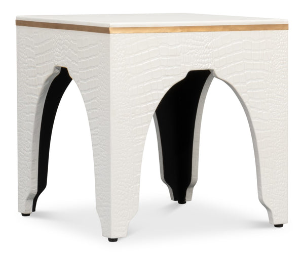 Sarreid Croco Embossed Leather Stool In Pearl Finish - Stylish, Durable, And Perfect For Any Home Decor Ivory  54011-2
