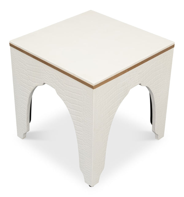Sarreid Croco Embossed Leather Stool In Pearl Finish - Stylish, Durable, And Perfect For Any Home Decor Ivory  54011-2