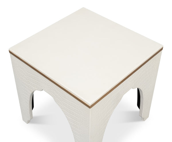 Sarreid Croco Embossed Leather Stool In Pearl Finish - Stylish, Durable, And Perfect For Any Home Decor Ivory  54011-2