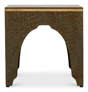 Sarreid Croco Embossed Leather Stool - Antique Green Stylish Accent For Modern Decor & Comfort Seating Green  54011-3