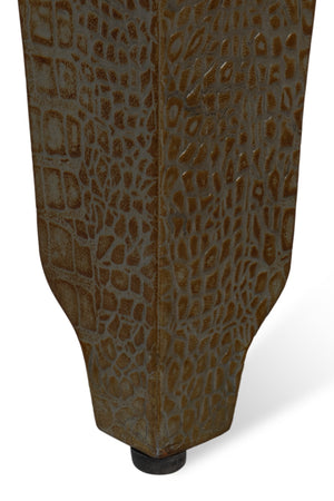 Sarreid Croco Embossed Leather Stool - Antique Green Stylish Accent For Modern Decor & Comfort Seating Green  54011-3