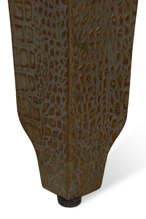 Sarreid Croco Embossed Leather Stool - Antique Green Stylish Accent For Modern Decor & Comfort Seating Green  54011-3