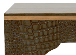 Sarreid Croco Embossed Leather Stool - Antique Green Stylish Accent For Modern Decor & Comfort Seating Green  54011-3