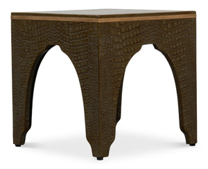 Sarreid Croco Embossed Leather Stool - Antique Green Stylish Accent For Modern Decor & Comfort Seating Green  54011-3