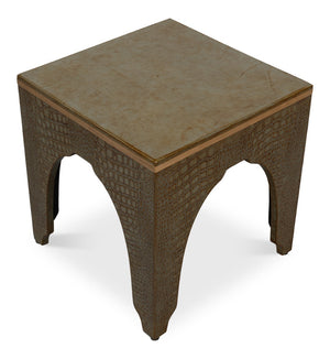 Sarreid Croco Embossed Leather Stool - Antique Green Stylish Accent For Modern Decor & Comfort Seating Green  54011-3