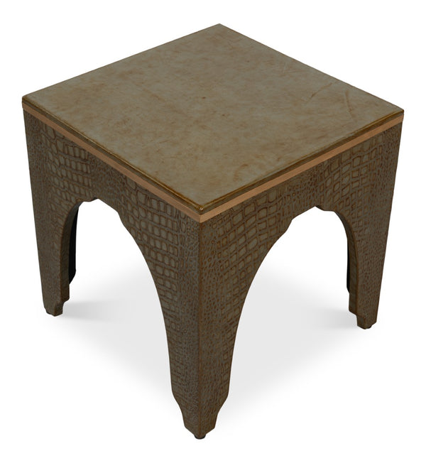 Sarreid Croco Embossed Leather Stool - Antique Green Stylish Accent For Modern Decor & Comfort Seating Green  54011-3