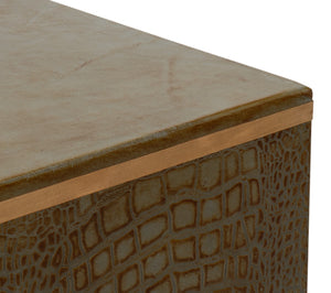 Sarreid Croco Embossed Leather Stool - Antique Green Stylish Accent For Modern Decor & Comfort Seating Green  54011-3