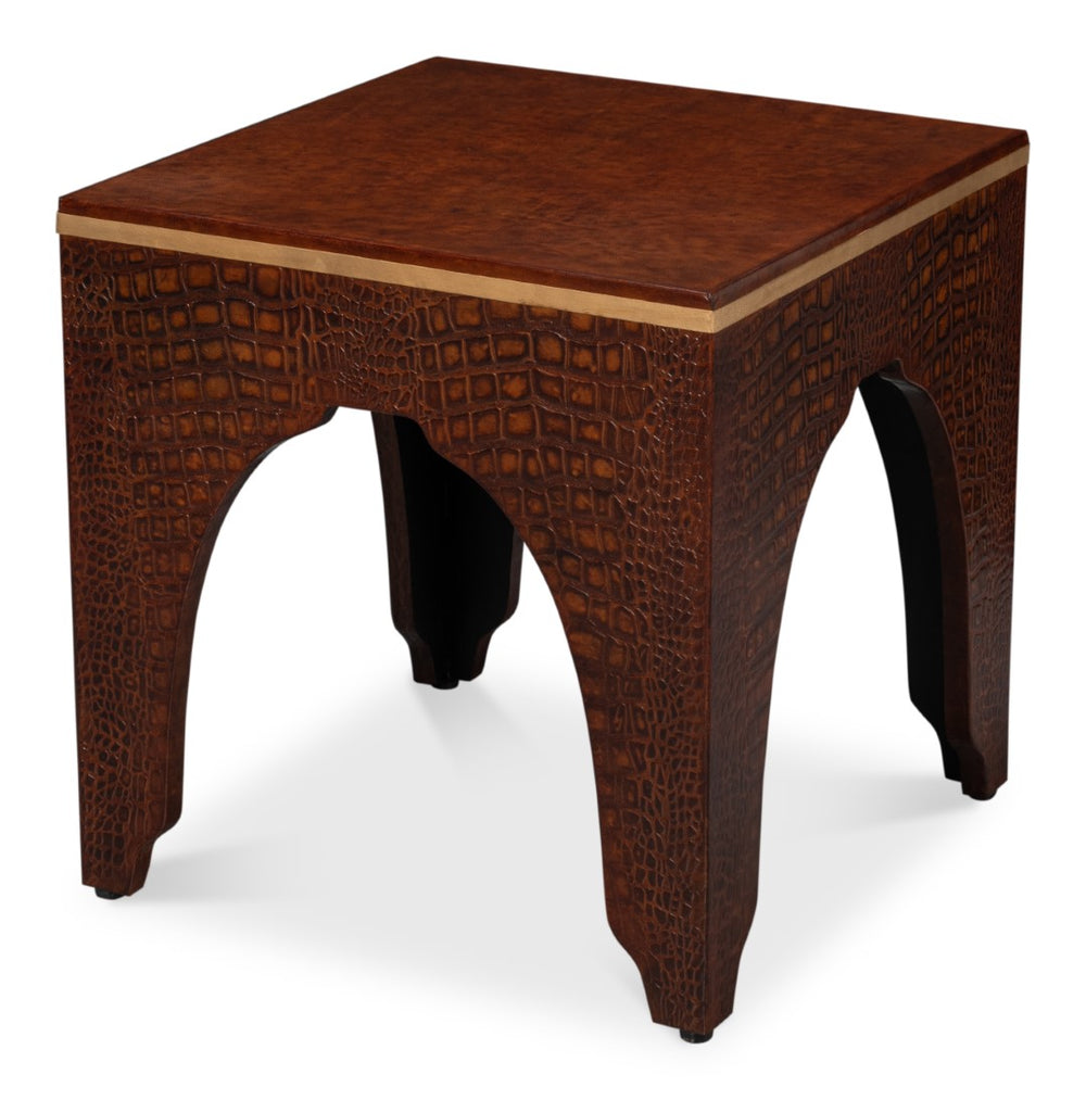 Sarreid Croco Embossed Leather Stool - Elegant Tan Tessoro Design For Chic Home Decor And Comfort Brown  54011-4