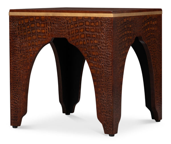 Sarreid Croco Embossed Leather Stool - Elegant Tan Tessoro Design For Chic Home Decor And Comfort Brown  54011-4