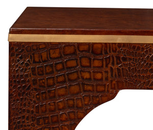 Sarreid Croco Embossed Leather Stool - Elegant Tan Tessoro Design For Chic Home Decor And Comfort Brown  54011-4