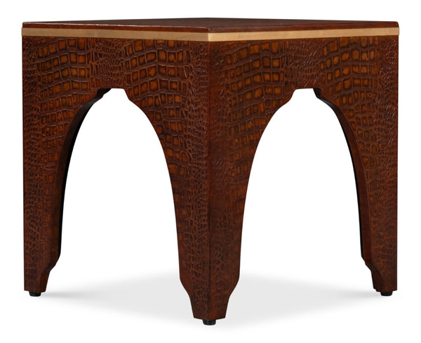 Sarreid Croco Embossed Leather Stool - Elegant Tan Tessoro Design For Chic Home Decor And Comfort Brown  54011-4