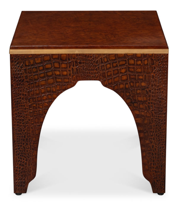 Sarreid Croco Embossed Leather Stool - Elegant Tan Tessoro Design For Chic Home Decor And Comfort Brown  54011-4