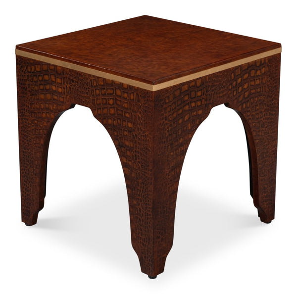 Sarreid Croco Embossed Leather Stool - Elegant Tan Tessoro Design For Chic Home Decor And Comfort Brown  54011-4