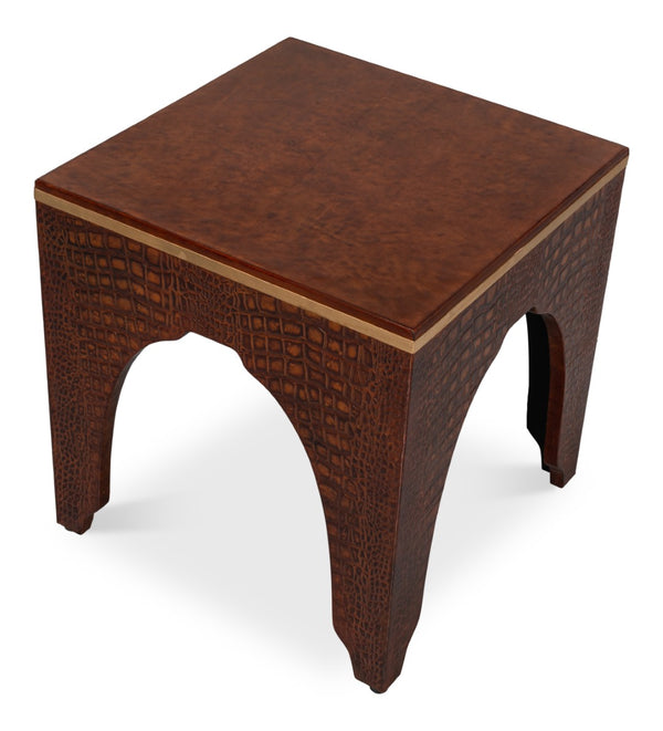 Sarreid Croco Embossed Leather Stool - Elegant Tan Tessoro Design For Chic Home Decor And Comfort Brown  54011-4