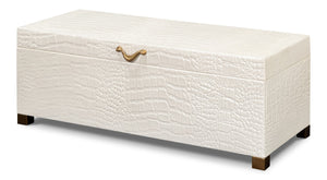 Sarreid Lyle Leather Box Pearl - Elegant Croco Embossed Design With Gold Hinged Lid & Sturdy Wood Base Ivory  54012-2