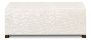 Sarreid Lyle Leather Box Pearl - Elegant Croco Embossed Design With Gold Hinged Lid & Sturdy Wood Base Ivory  54012-2
