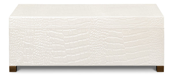 Sarreid Lyle Leather Box Pearl - Elegant Croco Embossed Design With Gold Hinged Lid & Sturdy Wood Base Ivory  54012-2