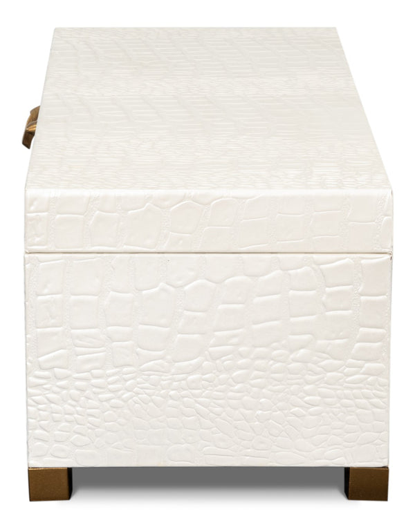 Sarreid Lyle Leather Box Pearl - Elegant Croco Embossed Design With Gold Hinged Lid & Sturdy Wood Base Ivory  54012-2