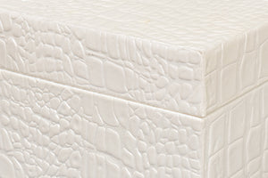 Sarreid Lyle Leather Box Pearl - Elegant Croco Embossed Design With Gold Hinged Lid & Sturdy Wood Base Ivory  54012-2