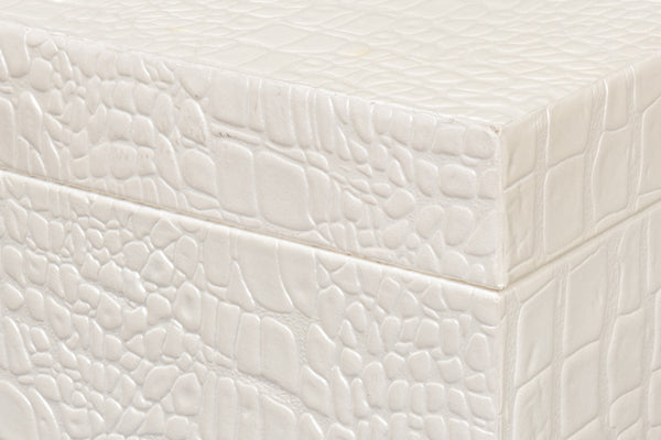 Sarreid Lyle Leather Box Pearl - Elegant Croco Embossed Design With Gold Hinged Lid & Sturdy Wood Base Ivory  54012-2