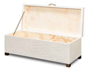 Sarreid Lyle Leather Box Pearl - Elegant Croco Embossed Design With Gold Hinged Lid & Sturdy Wood Base Ivory  54012-2