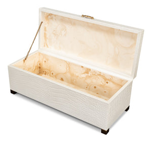 Sarreid Lyle Leather Box Pearl - Elegant Croco Embossed Design With Gold Hinged Lid & Sturdy Wood Base Ivory  54012-2
