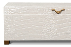 Sarreid Lyle Leather Box Pearl - Elegant Croco Embossed Design With Gold Hinged Lid & Sturdy Wood Base Ivory  54012-2