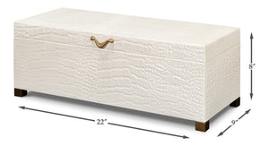 Sarreid Lyle Leather Box Pearl - Elegant Croco Embossed Design With Gold Hinged Lid & Sturdy Wood Base Ivory  54012-2