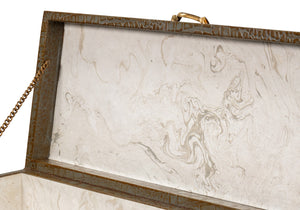 Sarreid Lyle Antique Green Leather Box - Croco Embossed Design With Gold Hinged Lid & Elegant Legs Green  54012-3